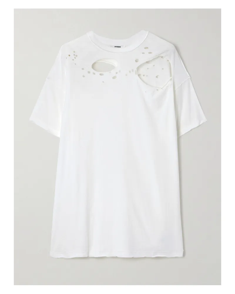 Interior The Mandy T-shirt Aus Baumwoll-jersey Mit Cut-outs In Distressed-optik - Weiß Weiß