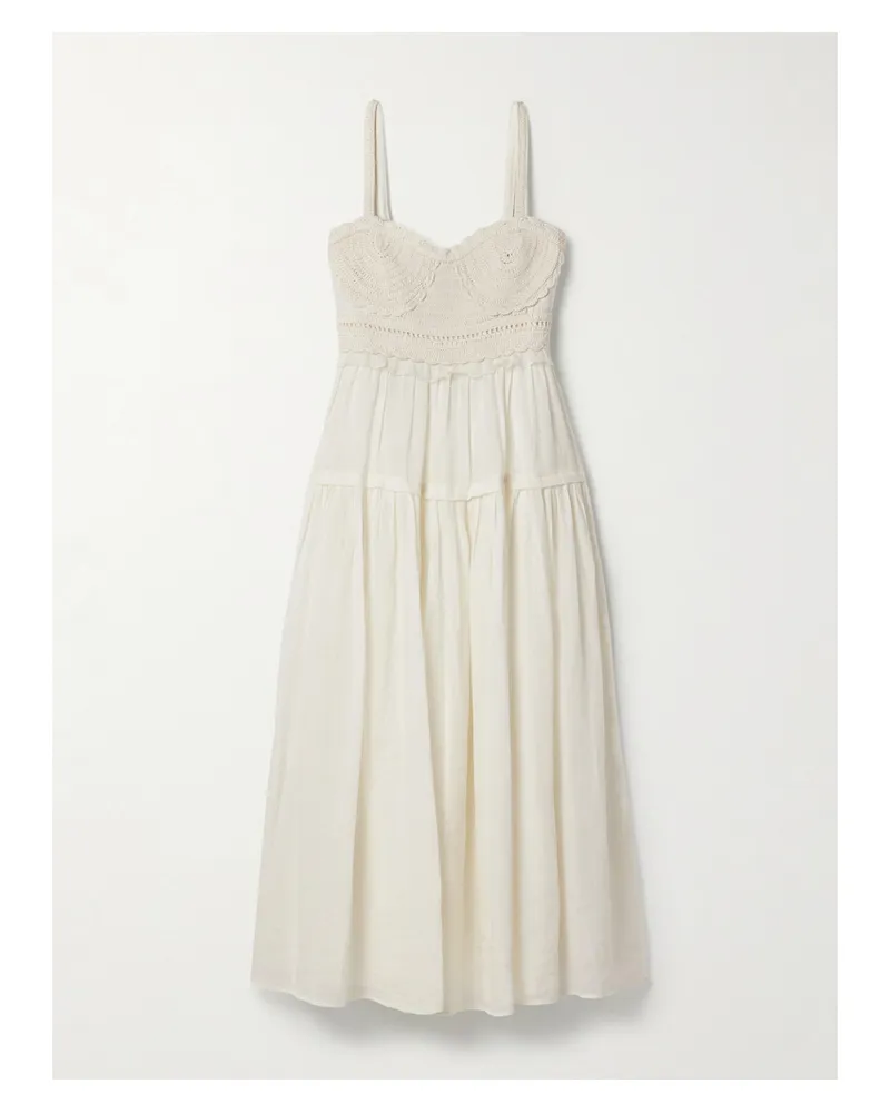 Ulla Johnson Gisella Midikleid Aus Ramie Mit Rüschen Und Besatz Aus Gehäkelter Baumwolle - Creme Creme