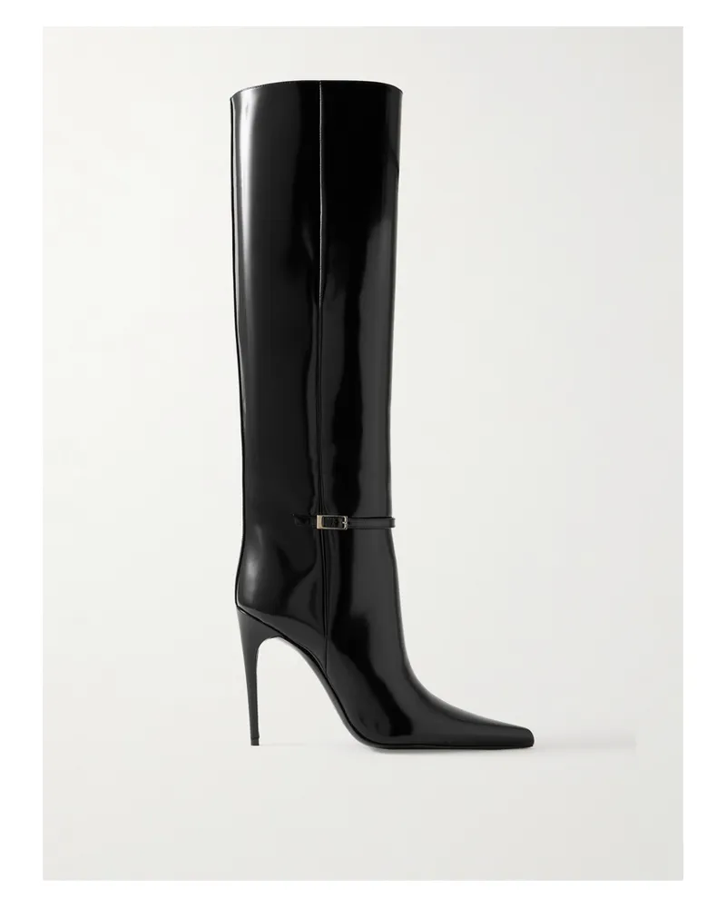 Saint Laurent Vendome Kniehohe Stiefel Aus Glanzleder Mit Schnalle - Schwarz Schwarz