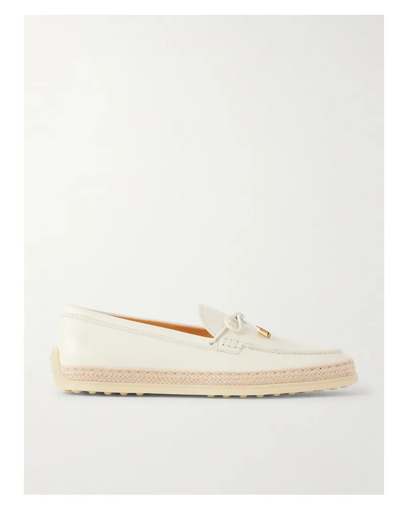 TOD'S Gomma Raffia-trimmed Bow-detailed Suede Loafers - Neutrals Neutrals
