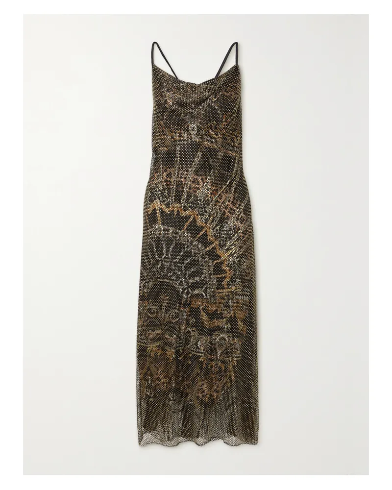Camilla Maxikleid Aus Bedruckter Seiden-charmeuse Und Mesh Mit Kristallen - Schwarz Schwarz