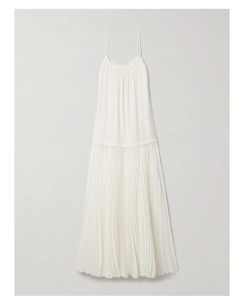 Zimmermann Maxikleid Aus Crêpe De Chine Und Plissiertem Chiffon - Creme Creme