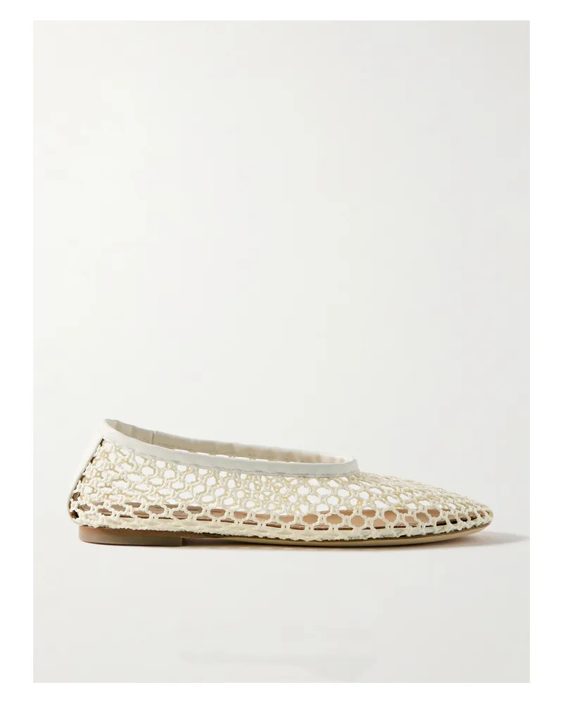 STAUD Alba Leather-trimmed Crocheted Ballet Flats - Neutrals Neutrals