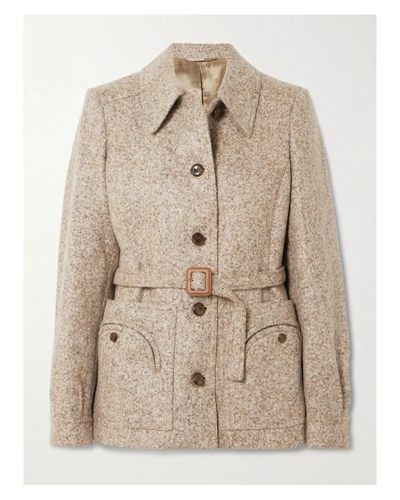 Blazé Milano Seanna Paint Jacke Aus Einer Alpakawoll-wollmischung Mit Bindegürtel Und Lederbesatz - Neutral Neutral