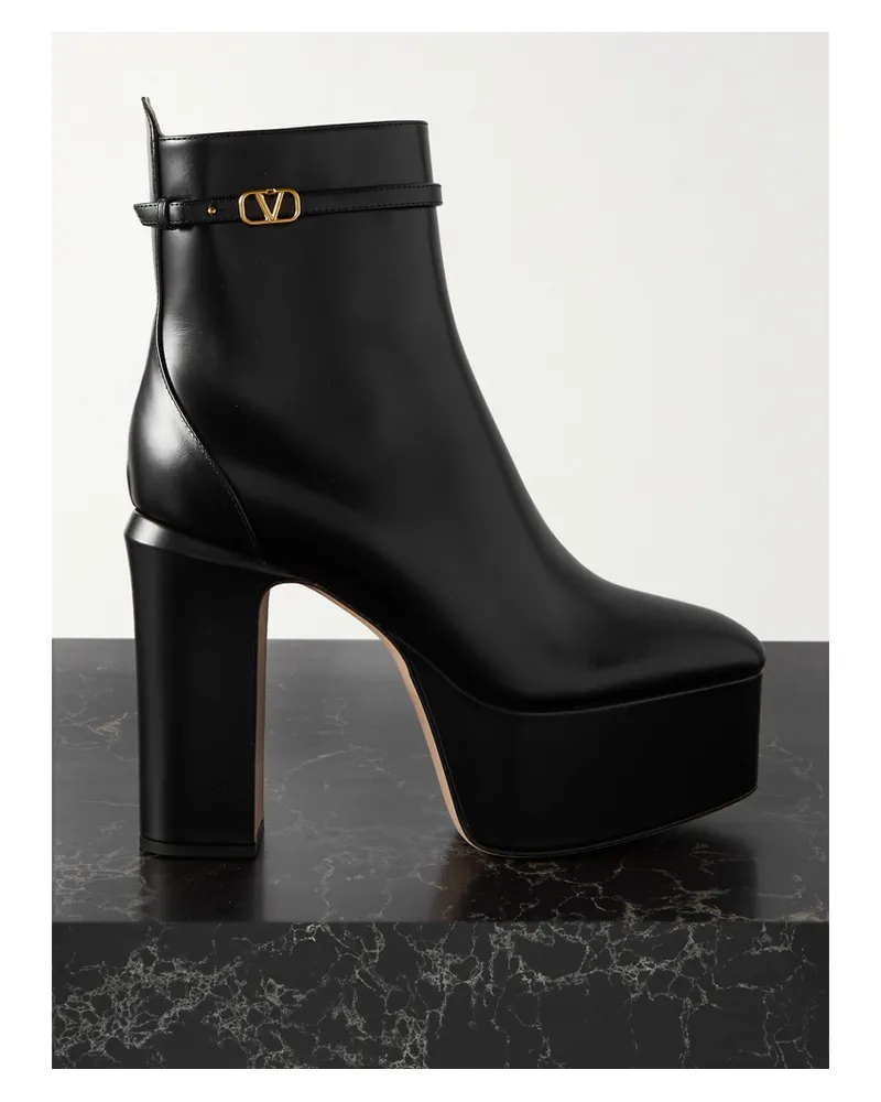 Valentino Garavani Tan-go 120 Ankle Boots Aus Leder Mit Plateau - Schwarz Schwarz
