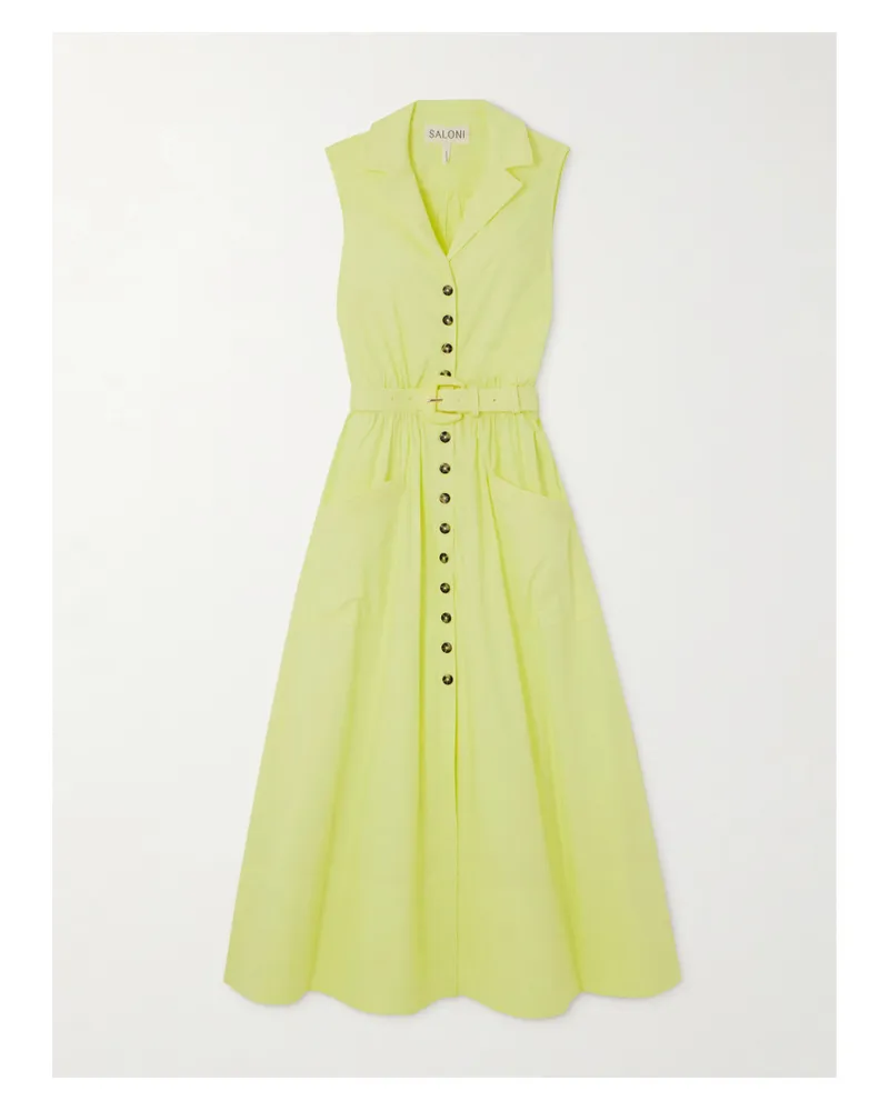 Saloni Kirat Midi-hemdblusenkleid Aus Einer Baumwollmischung Mit Gürtel - Gelb Gelb