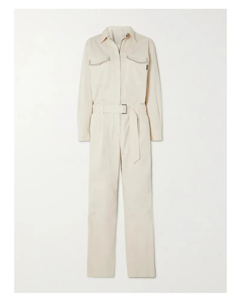 Brunello Cucinelli Jumpsuit Aus Drillich Aus Einer Baumwollmischung Mit Zierperlen Und Gürtel - Creme Creme