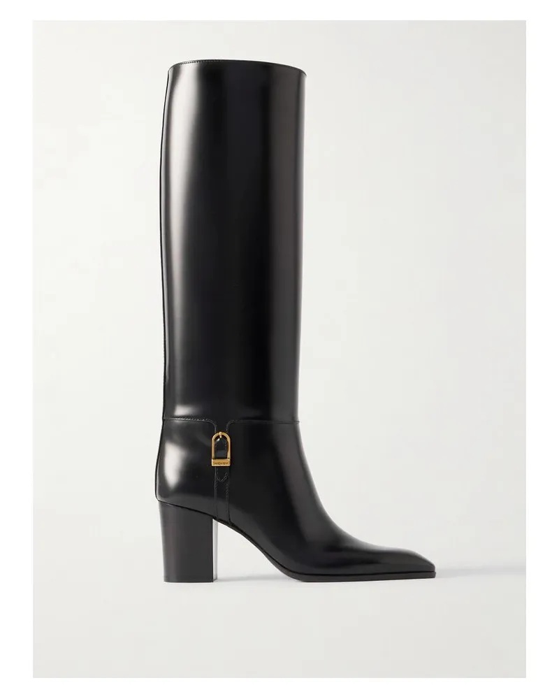 Saint Laurent Julia Kniehohe Stiefel Aus Leder Mit Schnalle - Schwarz Schwarz