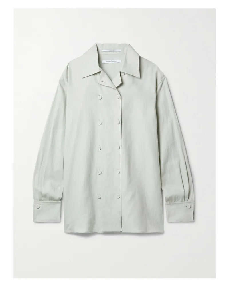 Another Tomorrow Doppelreihiges Hemd Aus Leinen - Grün Grün