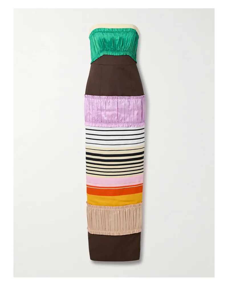 Christopher John Rogers Trägerlose Robe Aus Canvas Mit Besätzen Aus Gerafftem Satin Und Ripsband - Mehrfarbig Mehrfarbig