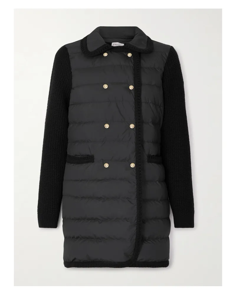 Moncler Doppelreihiger Cardigan Aus Einer Woll-kaschmirmischung Und Gestepptem Shell Mit Daunenfüllung - Schwarz Schwarz
