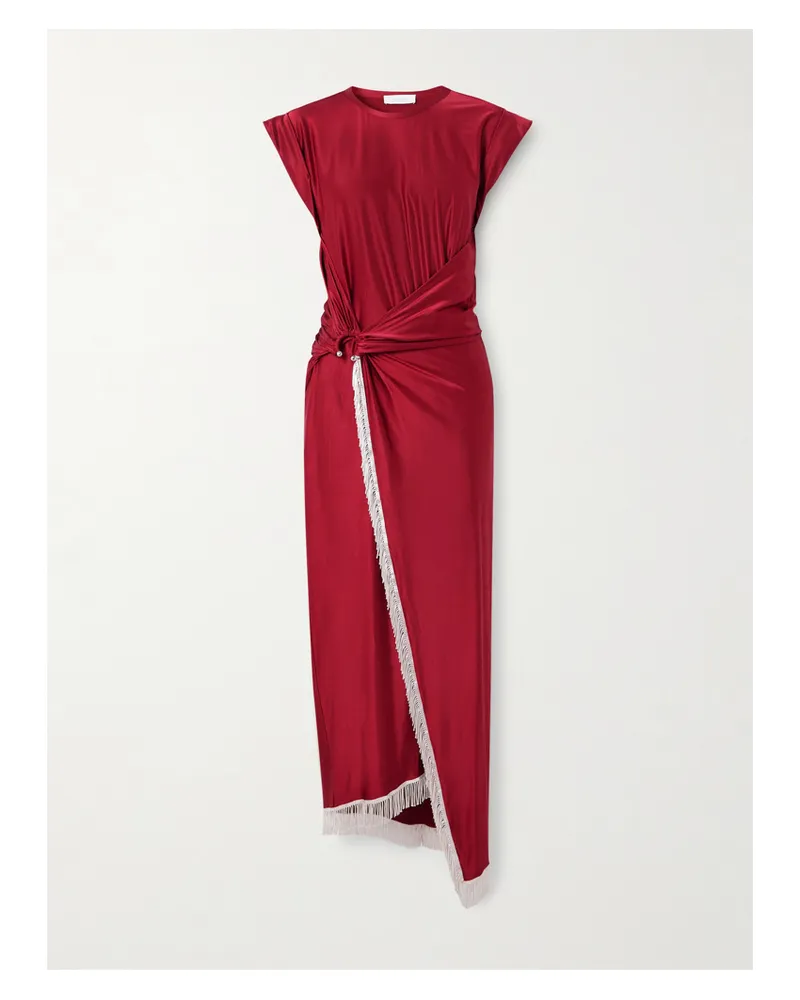 Paco Rabanne Asymmetrisches Kleid Aus Glänzendem Jersey Mit Raffungen Und Fransen - Rot Rot