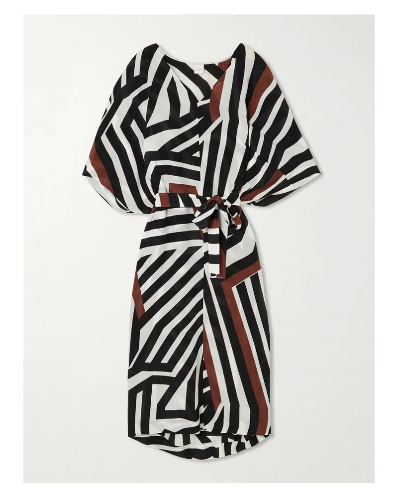 Max Mara Warren Strandkleid Aus Bedrucktem Crêpe De Chine Aus Seide Mit Gürtel - Schwarz Schwarz
