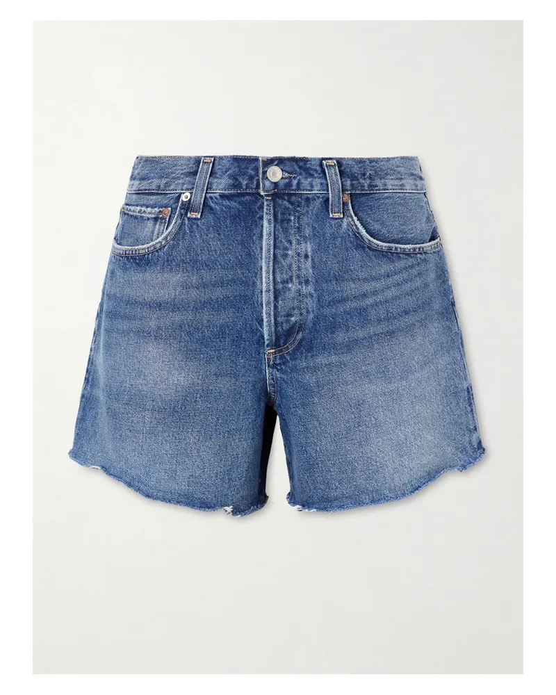 AGOLDE Nye Frayed Denim Shorts - Blue Blue