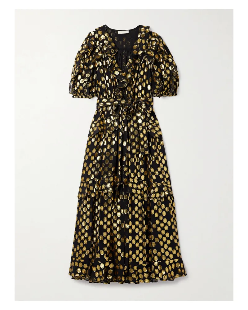 Ulla Johnson Tida Midikleid Aus Crêpe De Chine Aus Einer Seidenmischung Mit Fil Coupé Und Bindegürtel - Schwarz Schwarz