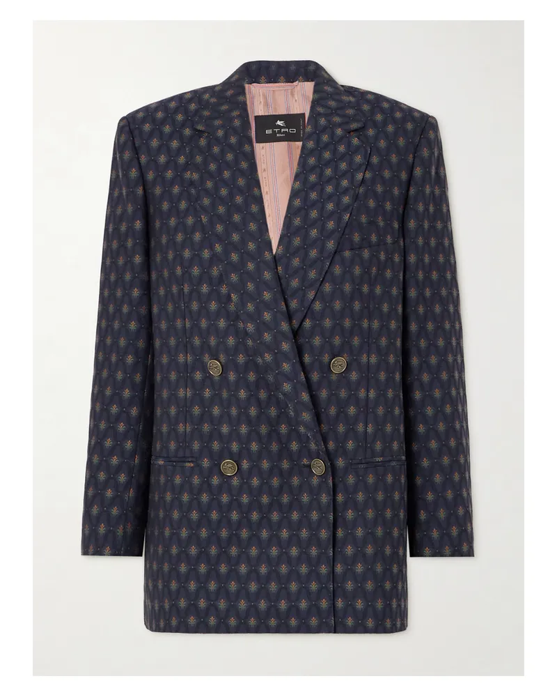 Etro Doppelreihiger Blazer Aus Einer Woll-baumwollmischung Mit Jacquard-muster - Blau Blau