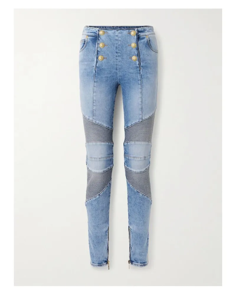 Balmain Hoch Sitzende Skinny Jeans Mit Verzierungen - Blau Blau