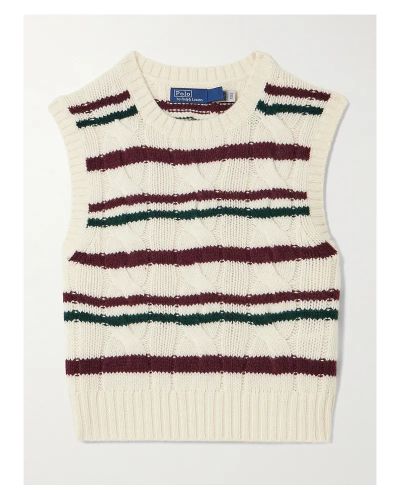 Ralph Lauren Verkürzter Pullunder Aus Einer Woll-kaschmirmischung In Zopfstrick Mit Streifen - Creme Creme