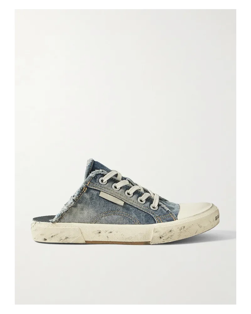 Balenciaga Paris Slip-ons aus Denim In Distressed-optik Blau