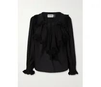 Milia Shirred Cotton-blend Blouse - Black