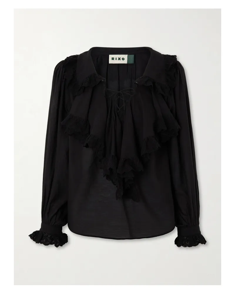 RIXO Milia Shirred Cotton-blend Blouse - Black Black