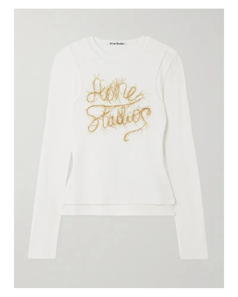 Acne Studios Tinsel-trimmed Layered Cotton-blend Jersey T-shirt - Neutrals Neutrals