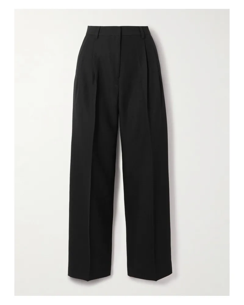 Totême Pleated Wool Wide-leg Trousers - Black Black