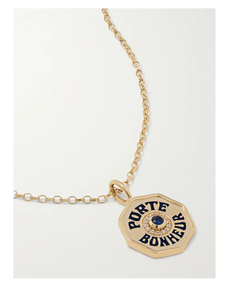 Marlo Laz Mini Porte Bonheur Kette Aus 14 Karat Gold Mit Emaille, Saphir Und Diamanten Gold