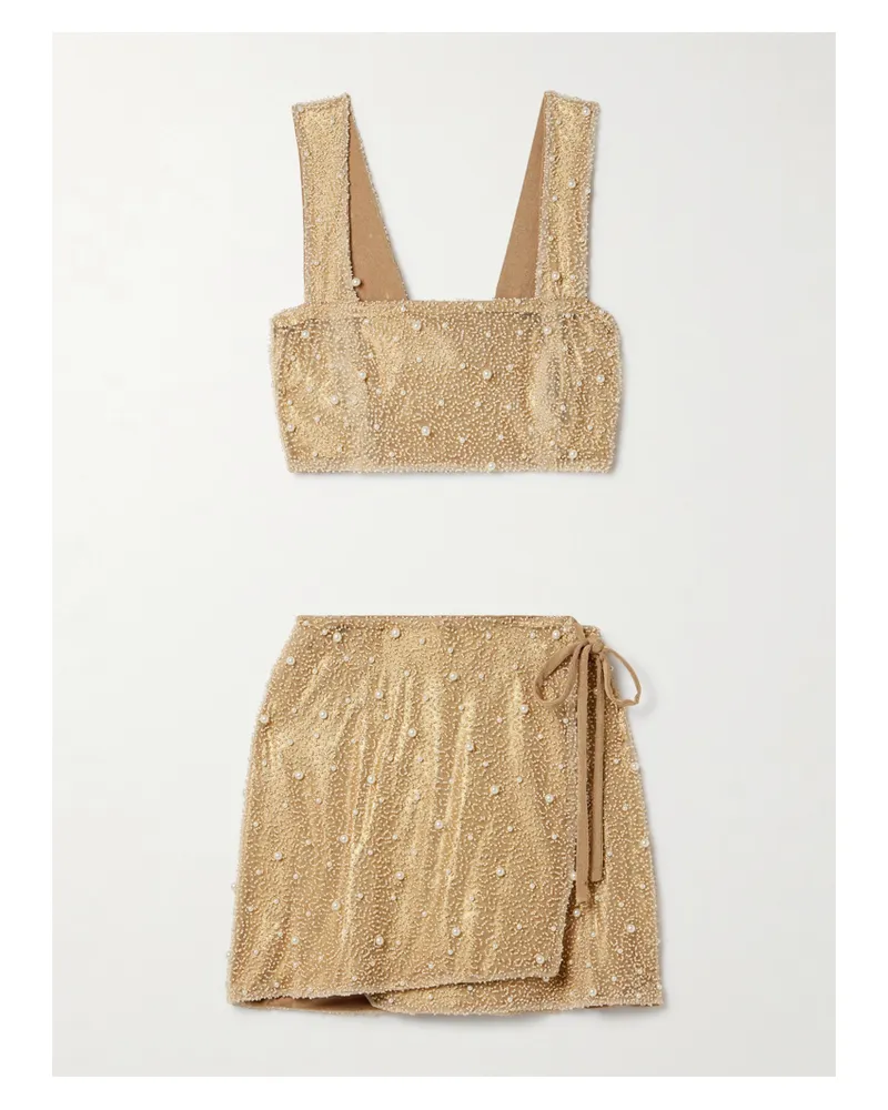 Sara Cristina Marea Set Aus Bustier Und Minirock Aus Tüll Und Stretch-jersey Mit Verzierungen - Gold Gold