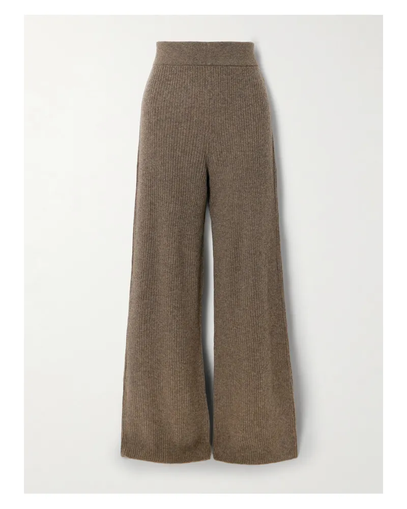 Le Kasha 1918 Banvir Ribbed Organic Cashmere Wide-leg Pants - Green Green