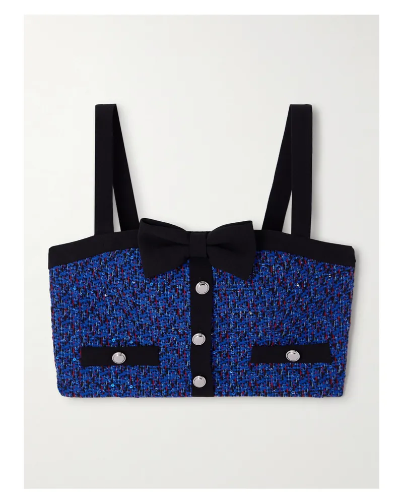 Alessandra Rich Verkürztes Bustier Aus Tweed Mit Cady-besätzen Und Verzierungen - Blau Blau