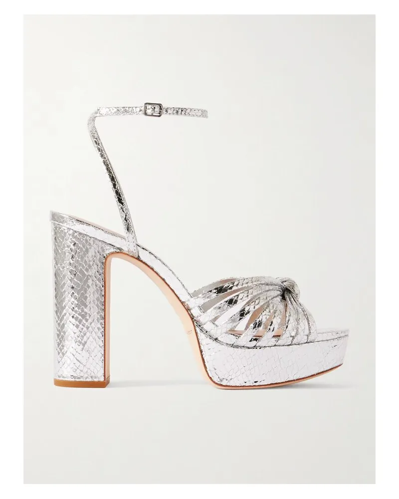 Loeffler Randall Rivka Plateausandalen Aus Metallic-leder Mit Schlangeneffekt Und Knoten - Silber Silber