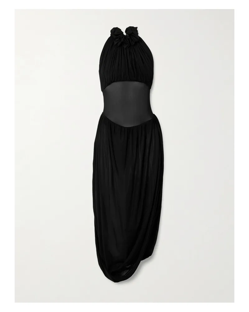 Maygel Coronel Azzurra Ruffled Gathered Stretch-jersey Midi Dress - Black Black