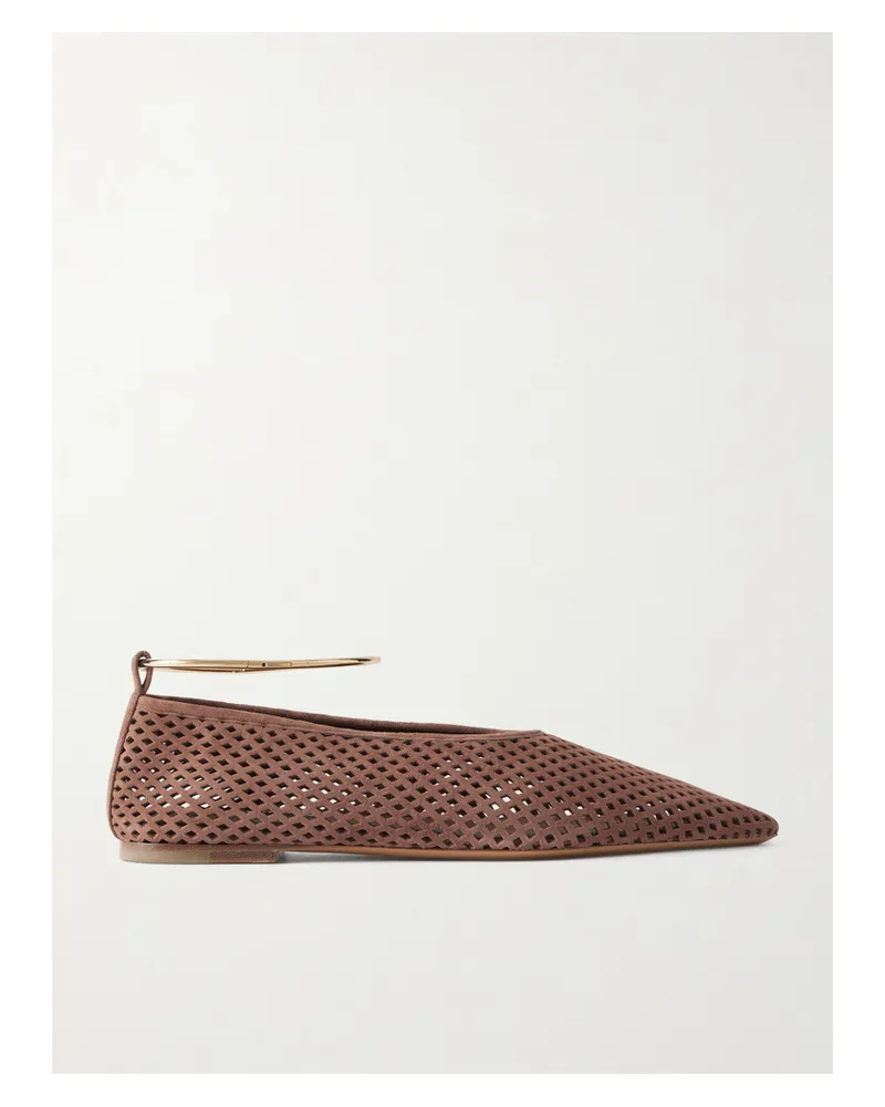 Jil Sander Ballerina Embellished Laser-cut Suede Pointed-toe Ballet Flats - Brown Brown