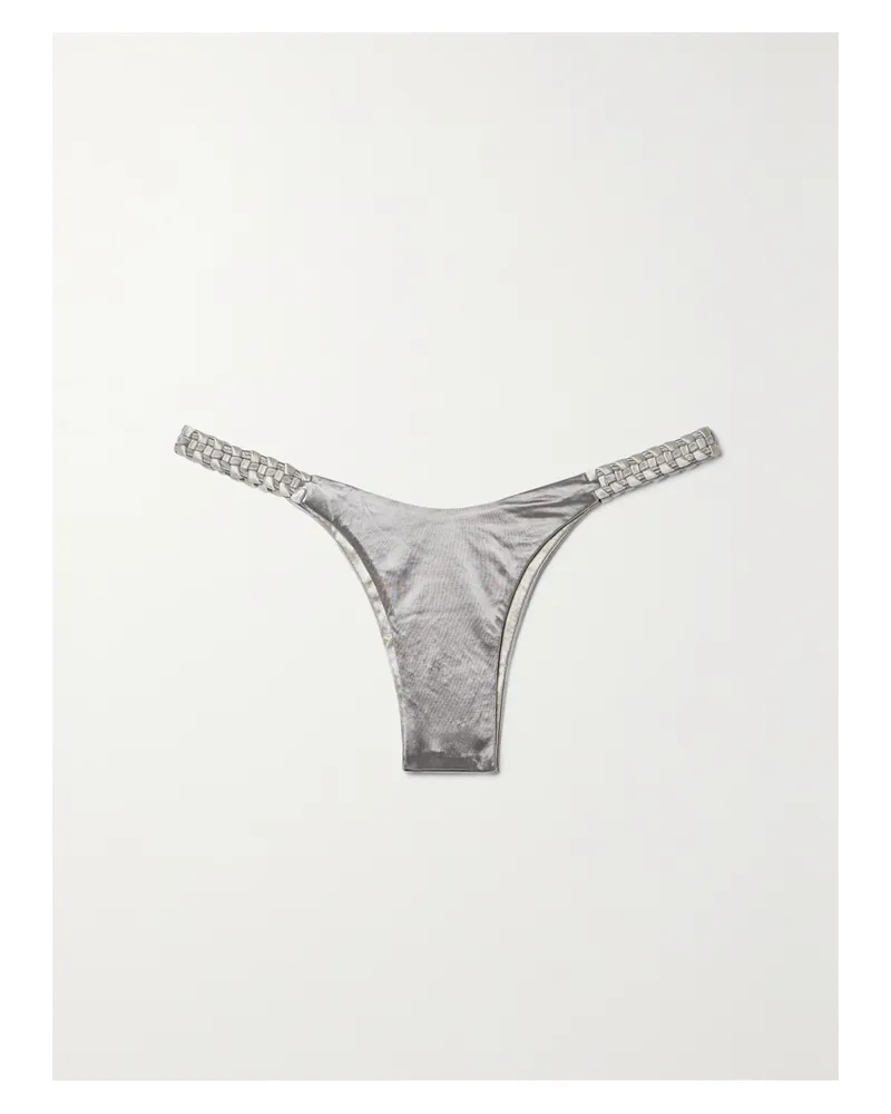 Isa Boulder Bikini-höschen Aus Stretch-satin Mit Flechtdetails In Metallic-optik - Silber Silber