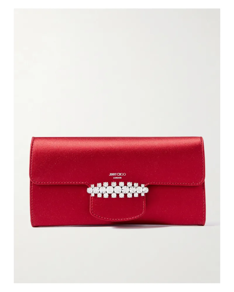 Jimmy Choo Bing Crystal-embellished Satin Clutch - Red Red