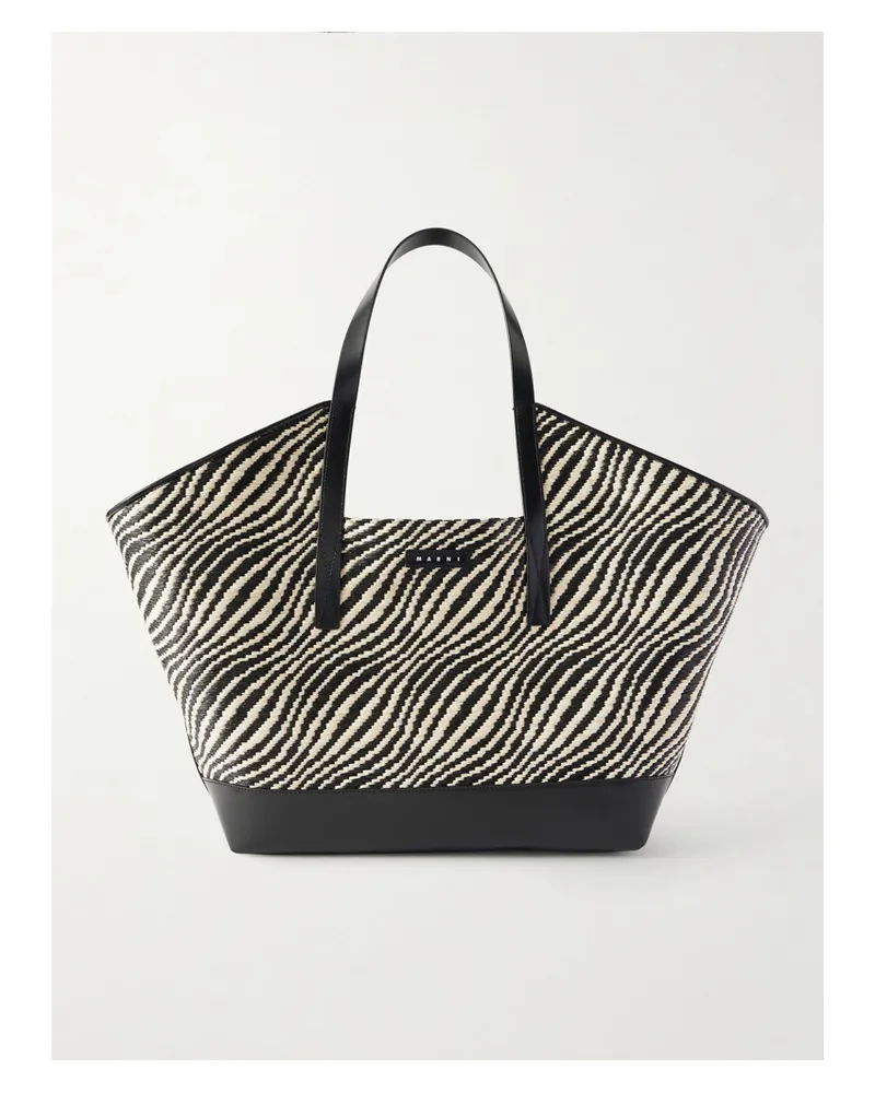 Marni Waves Leather-trimmed Jacquard Faux Raffia Tote - Black Black