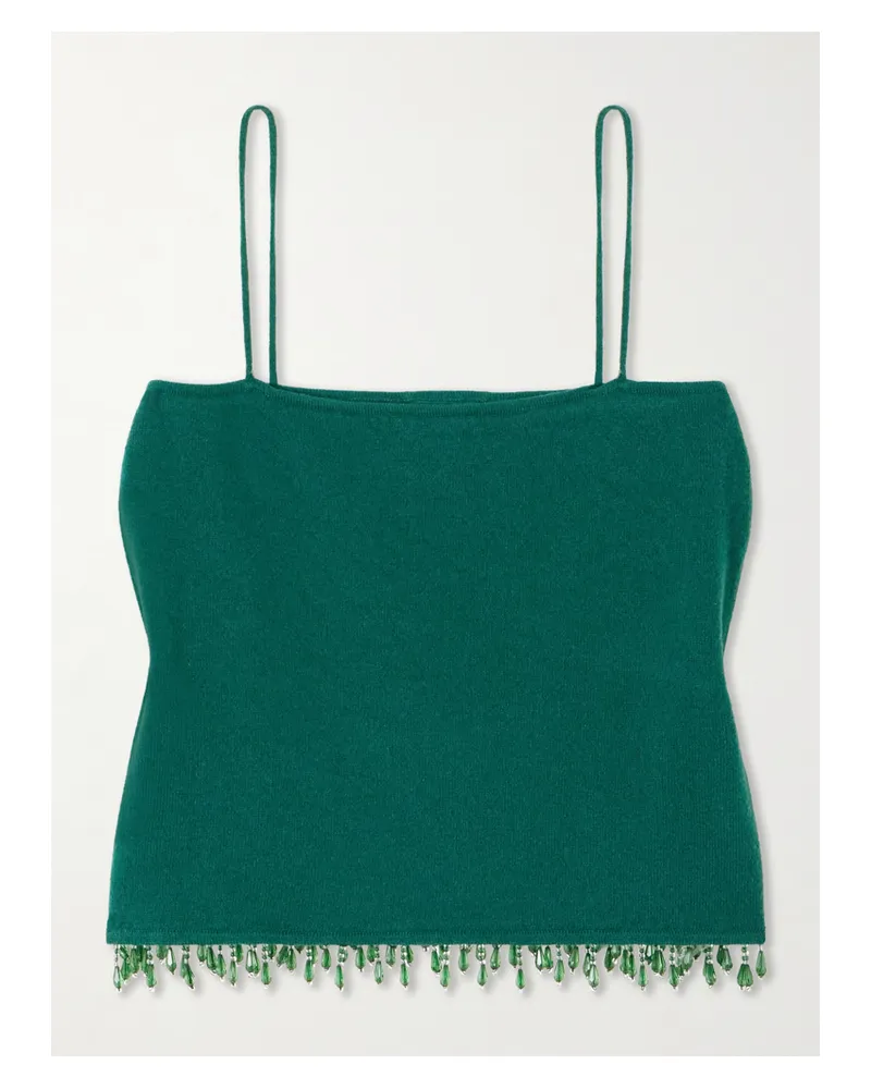 BODE Fringed Bead-embellished Wool And Cashmere-blend Top - Green Green