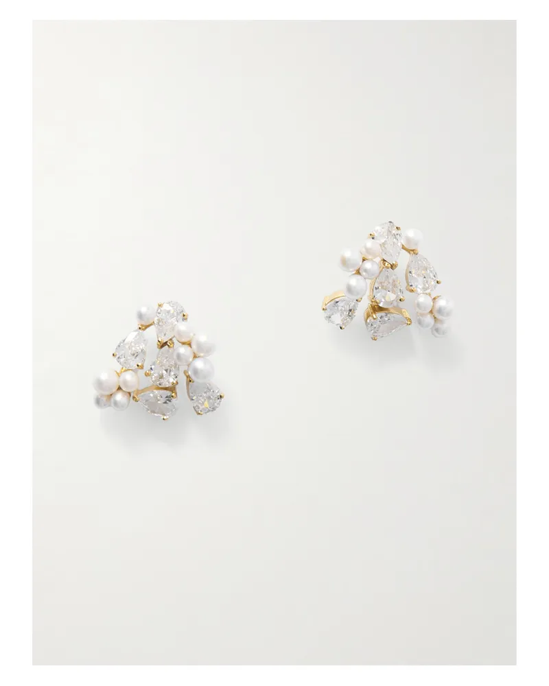 Completedworks Ohrringe Aus Recyceltem Silber Mit Goldauflage, Cubic Zirkonia Und Perlen - Weiß Weiß