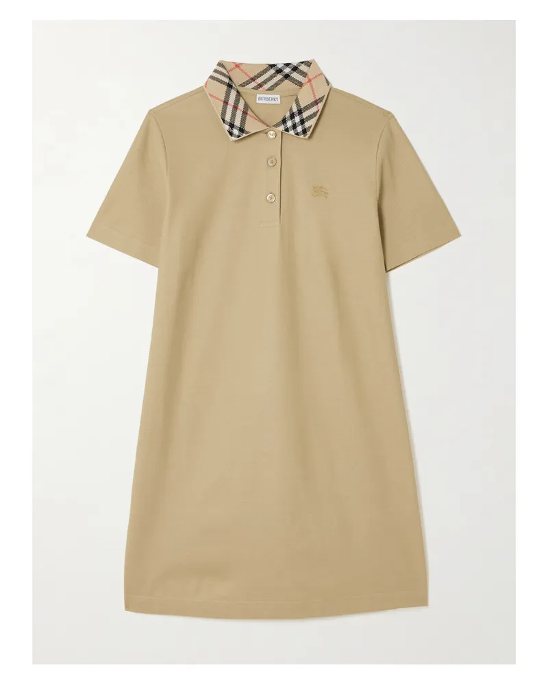 Burberry Minikleid Aus Baumwoll-piqué Mit Karomuster Und Stickerei - Neutral Neutral