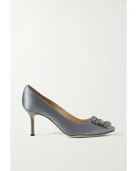 Manolo Blahnik Hangisi 70 Pumps aus Satin mit Verzierung Blau