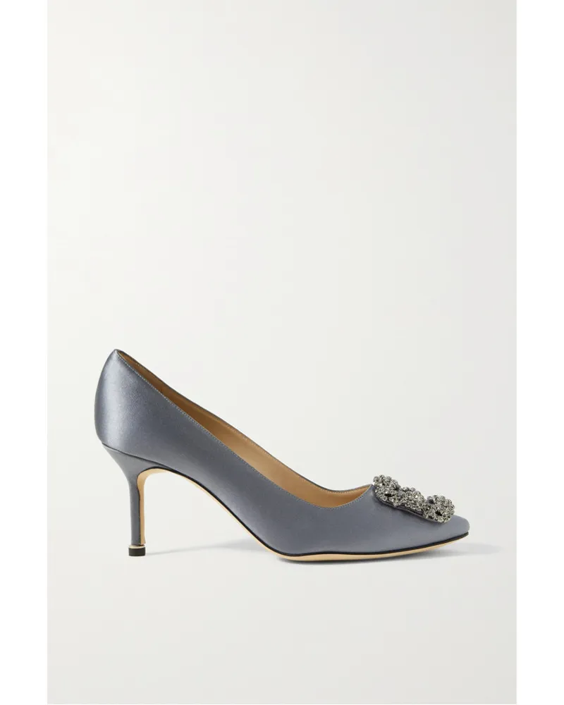 Manolo Blahnik Hangisi 70 Pumps aus Satin mit Verzierung Blau