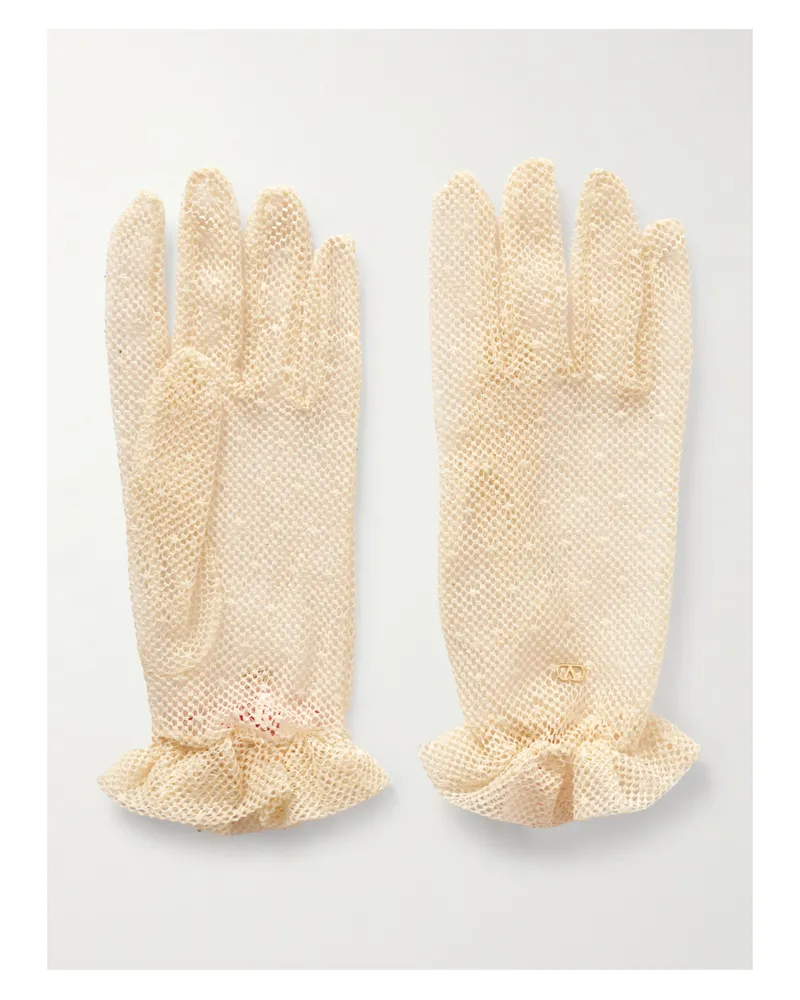 Valentino Garavani Handschuhe Aus Netzmaterial Aus Einer Baumwollmischung Mit Verzierung - Creme Creme