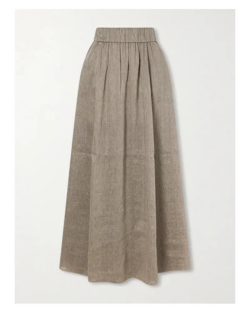 Cortana Aria Striped Linen And Silk-blend Maxi Skirt - Gray Gray