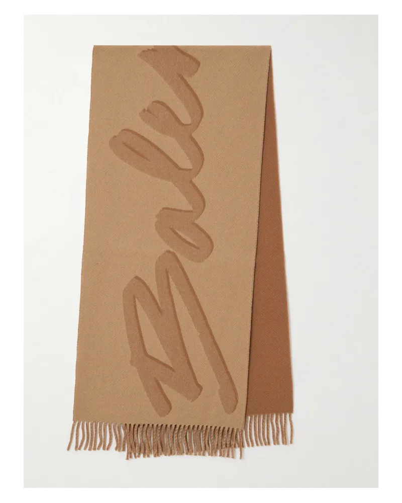 Balenciaga Fringed Printed Wool And Cashmere-blend Scarf - Neutrals Neutrals