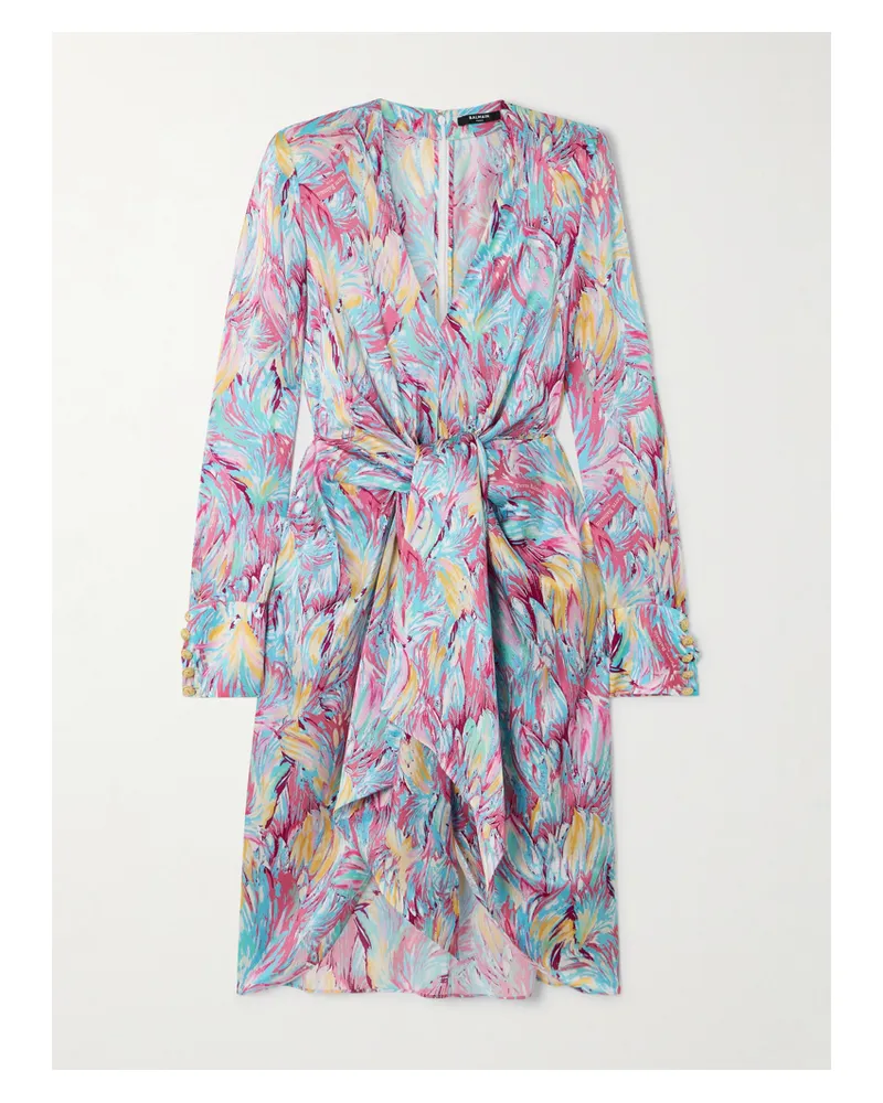 Balmain Minikleid Aus Bedrucktem Seidensatin Zum Binden - Pink Pink