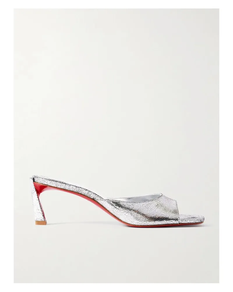Christian Louboutin Condora 55 Mules Aus Craquelé-leder In Metallic-optik - Silber Silber