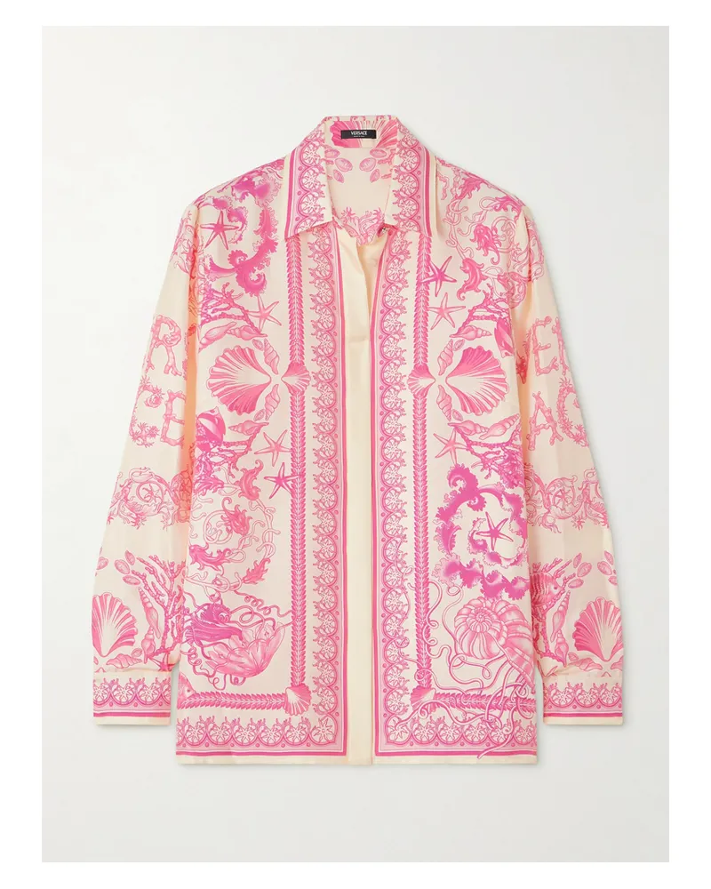 Versace Hemd Aus Bedrucktem Seiden-twill - Pink Pink