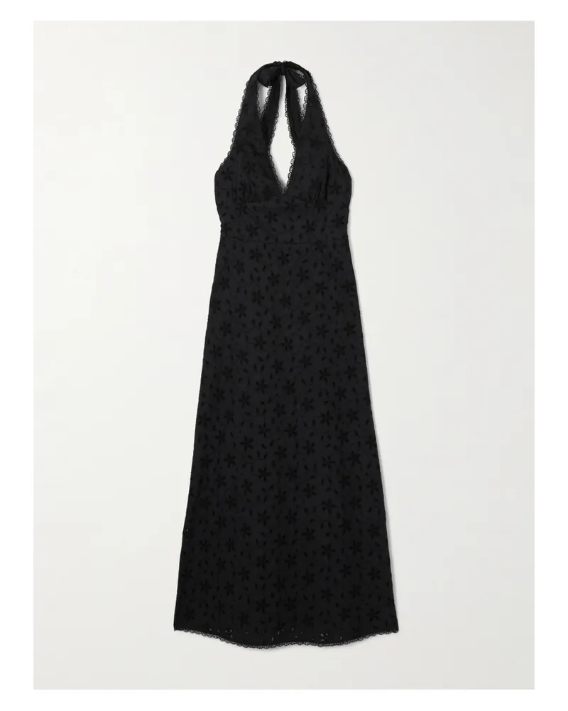 Posse Salma Broderie Anglaise Cotton Halterneck Midi Dress - Black Black