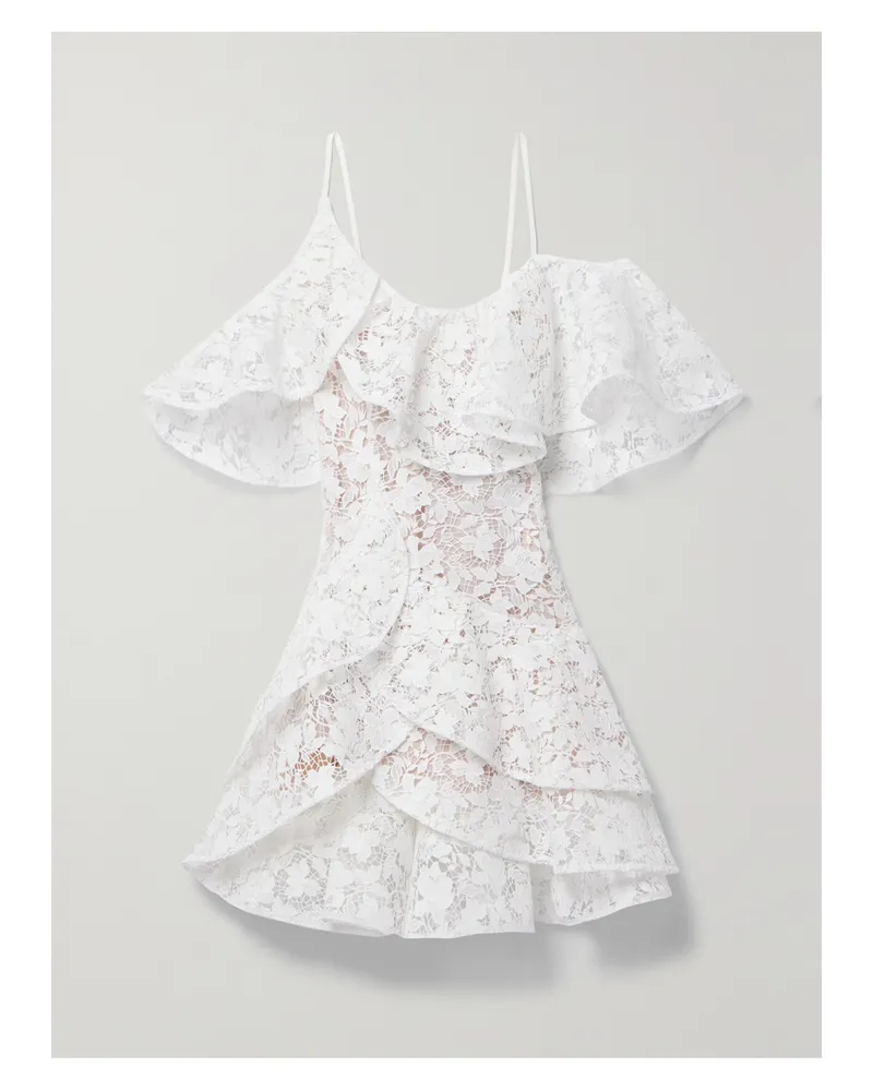 Oscar de la Renta Schulterfreies Minikleid Aus Guipure-spitze Mit Rüschen - Weiß Weiß